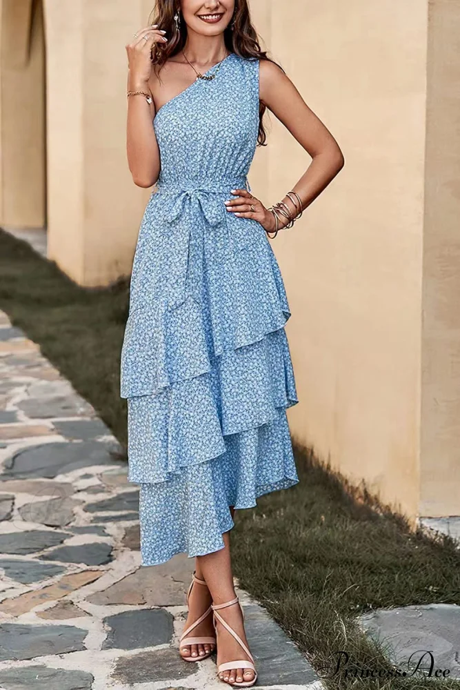 Shoulder One with Trim Gown Green Ruffle Print - Image 7
