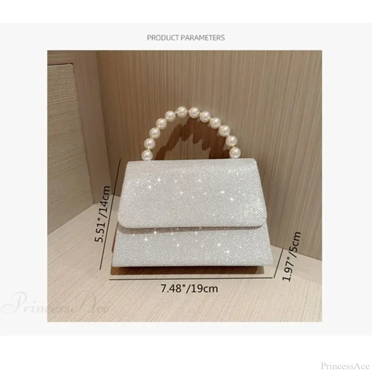 Silk Evening Clutch Gold Pearl Chain Bag - Image 3