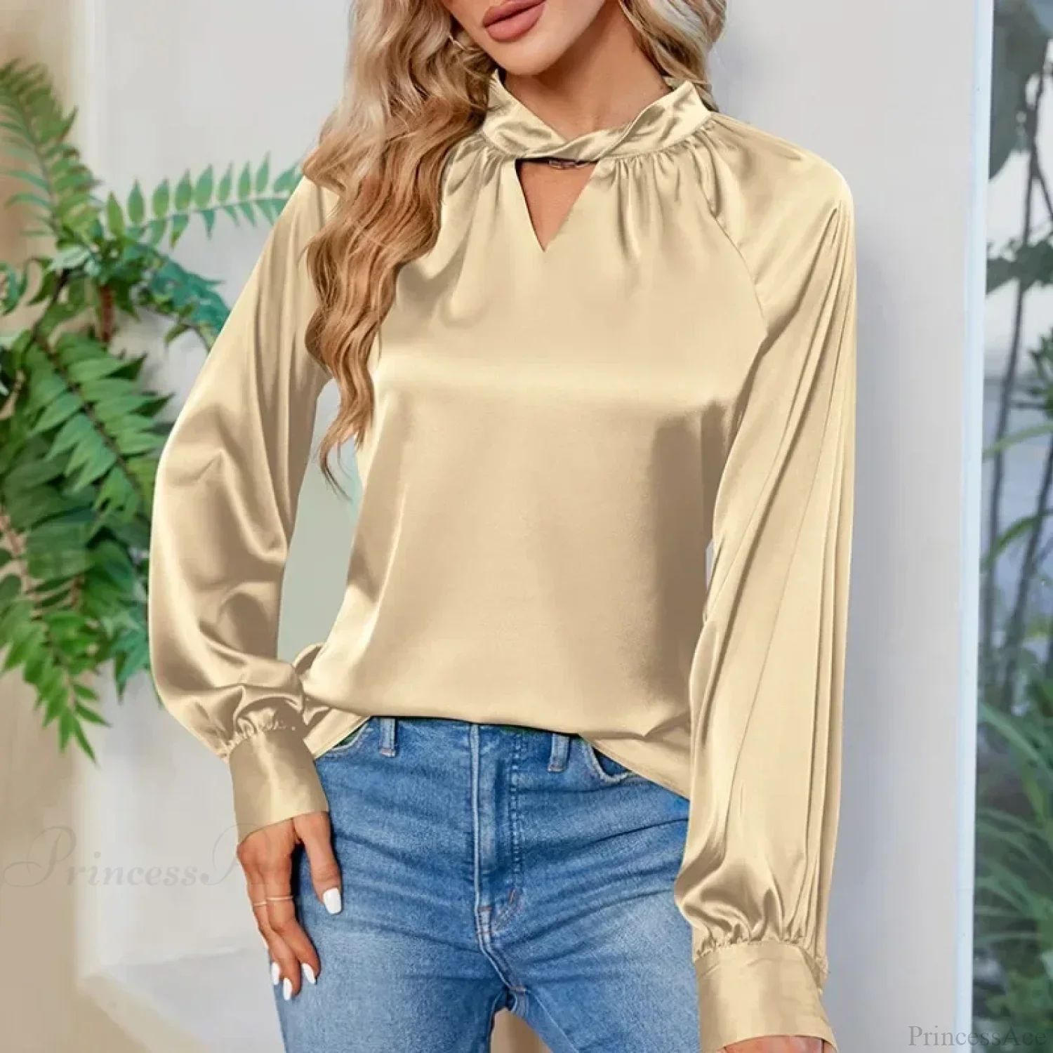 Silk Y2K White V-neck Long Sleeve Blouse - Image 2