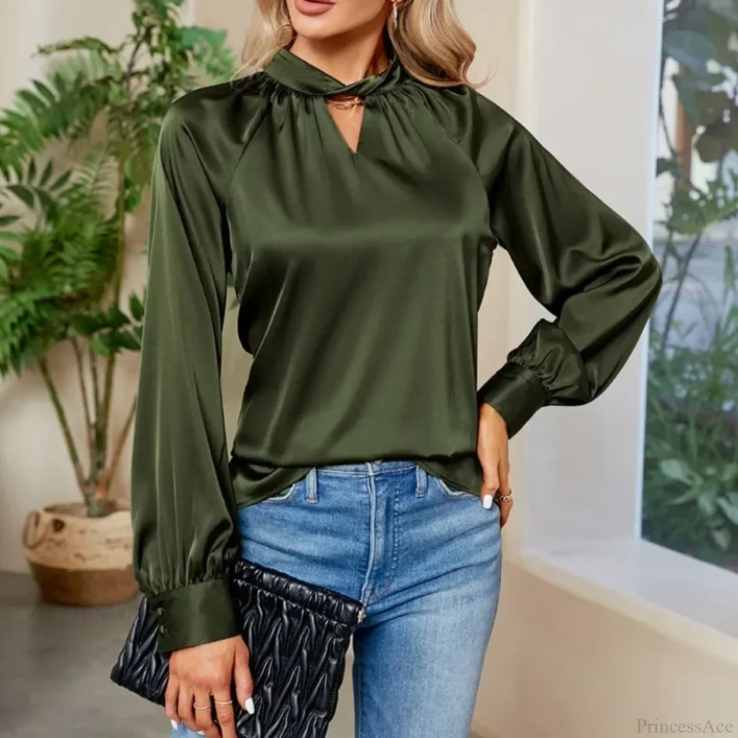 Silk Y2K White V-neck Long Sleeve Blouse - Image 3