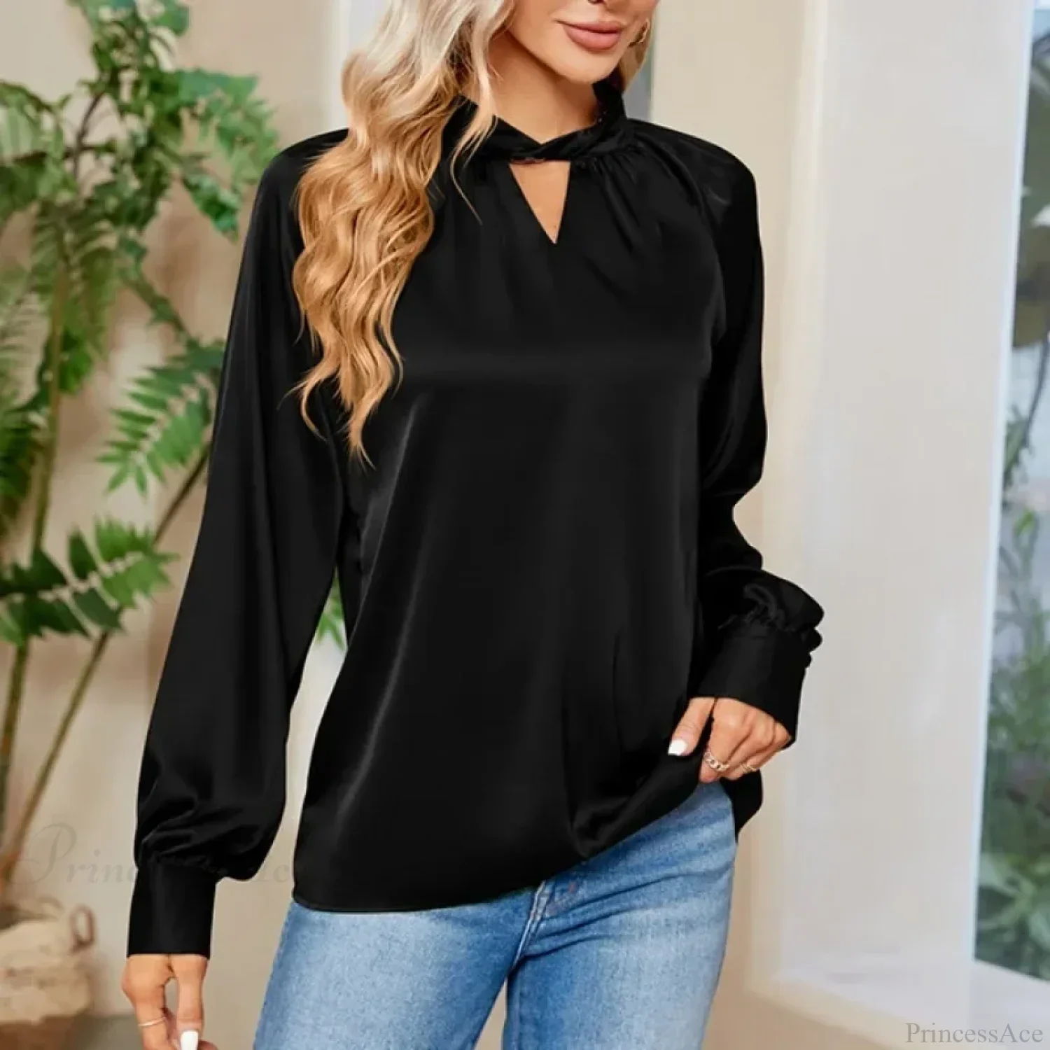 Silk Y2K White V-neck Long Sleeve Blouse - Image 4