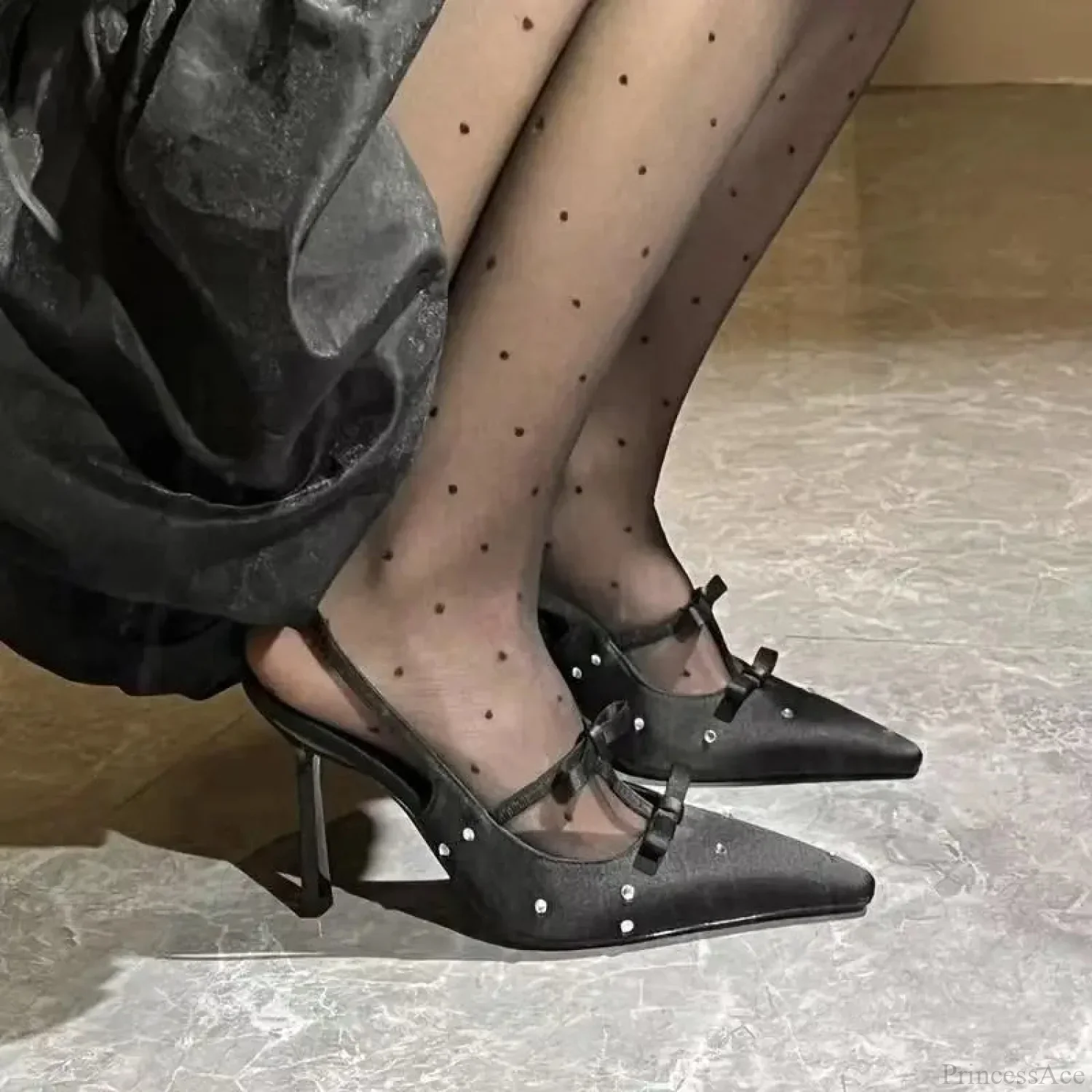Silky Ribbon Gothic Rhinestones Mary Janes Tall Heel - Image 3