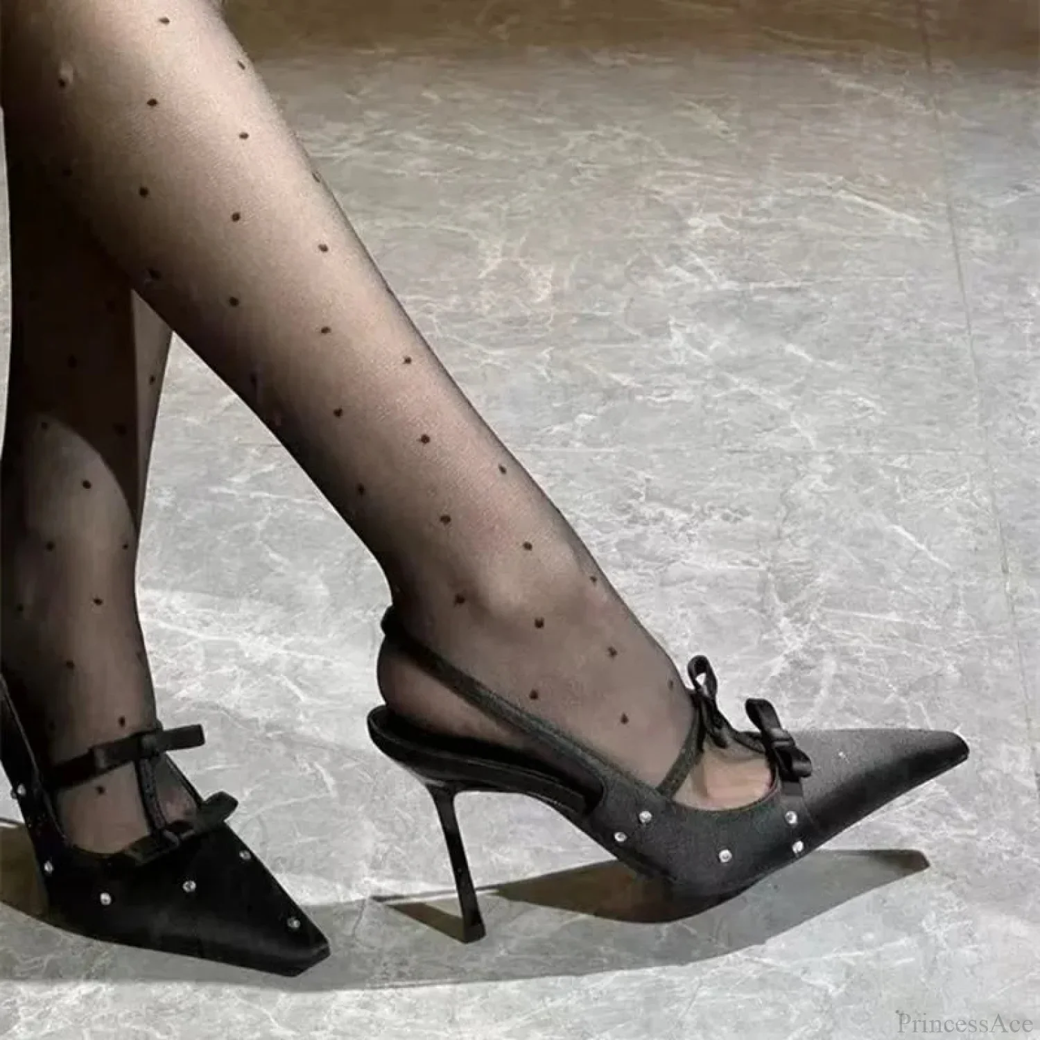Silky Ribbon Gothic Rhinestones Mary Janes Tall Heel - Image 4