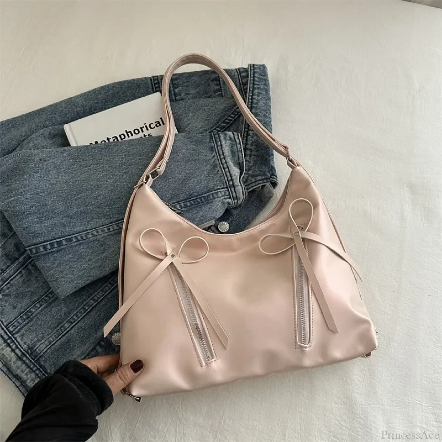 Silver Bow PU Leather Shoulder Bag - Image 9