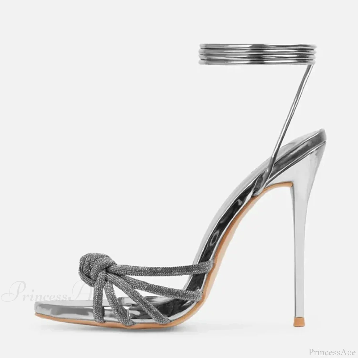 Silver Crystal Narrow-Band Sandals Summer Party Wedding Prom Open-Toe High Heels Women High Heel - Image 3