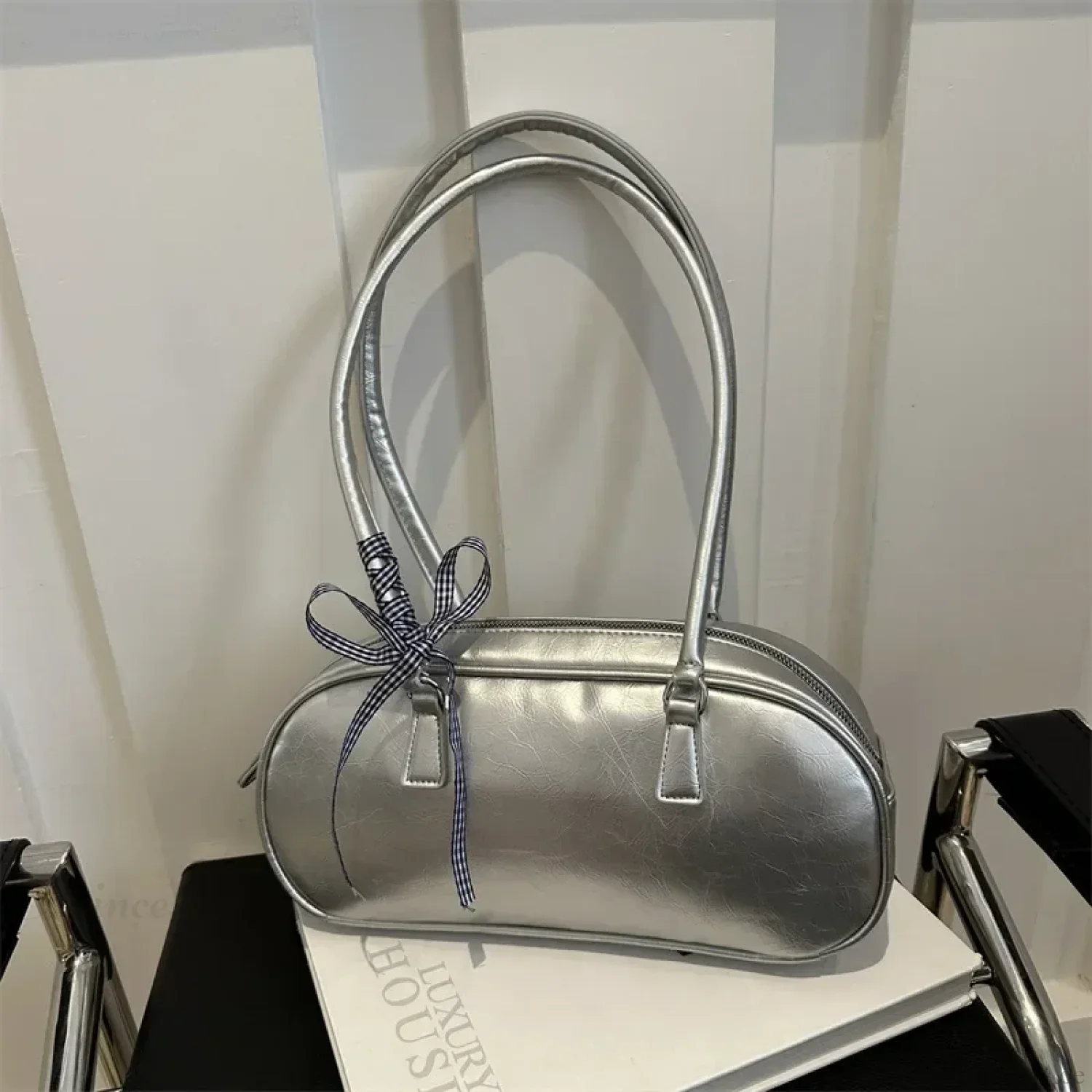 Silver Pillow Crossbody Shoulder Bag - Image 9