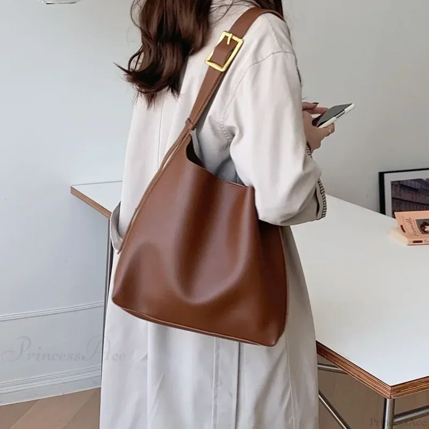Silver Pleated Drawstring Shoulder Bag - Image 4