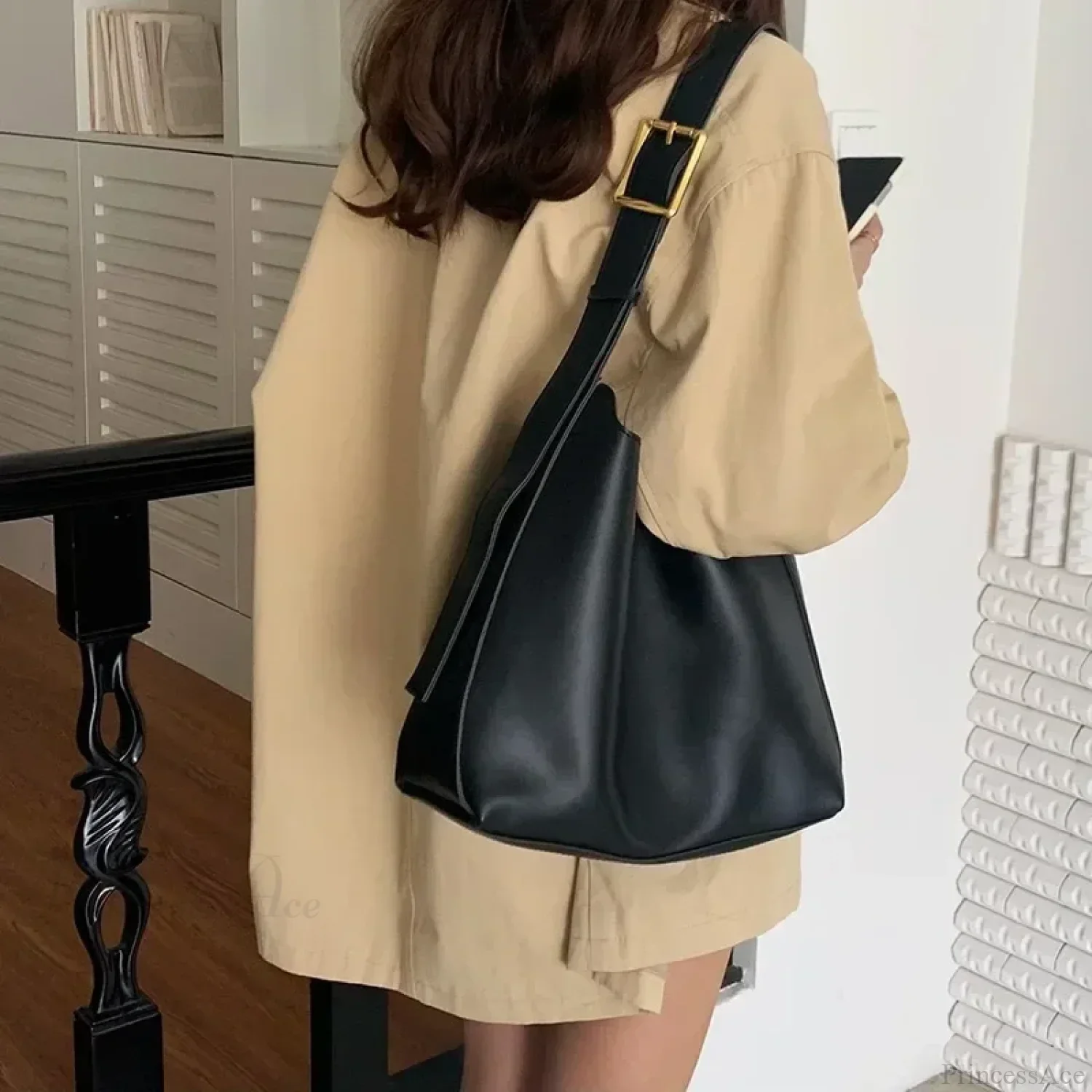 Silver Pleated Drawstring Shoulder Bag - Image 5