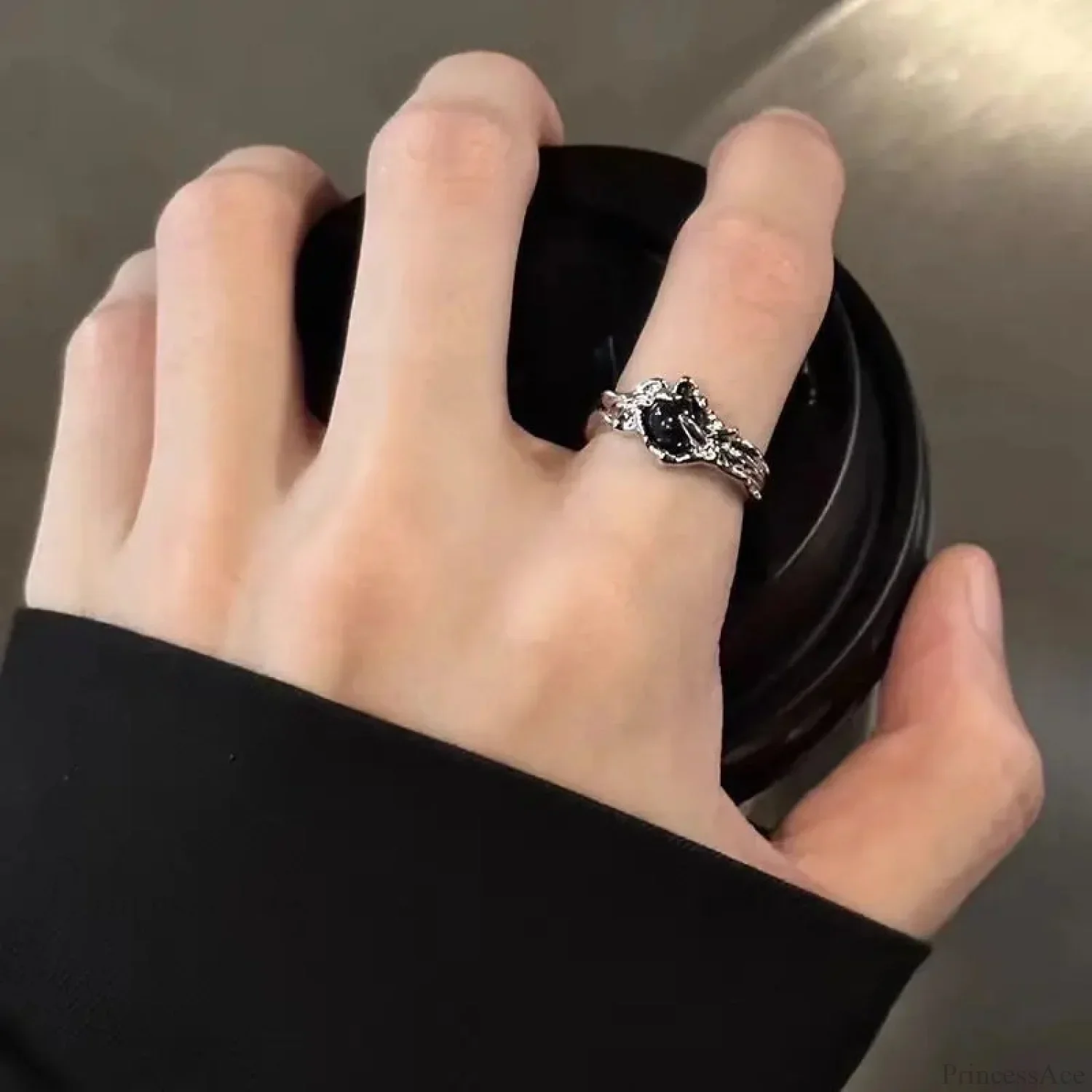 Silver Spine Gothic Glass Ring - Image 3