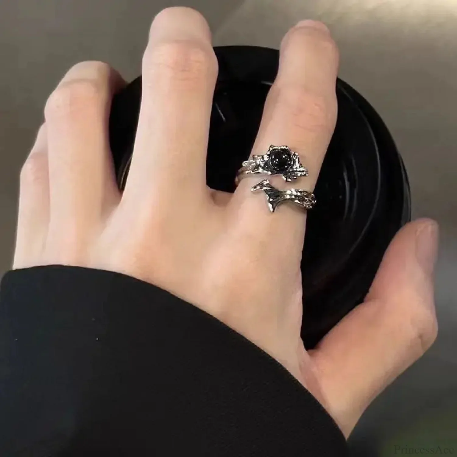 Silver Spine Gothic Glass Ring - Image 4