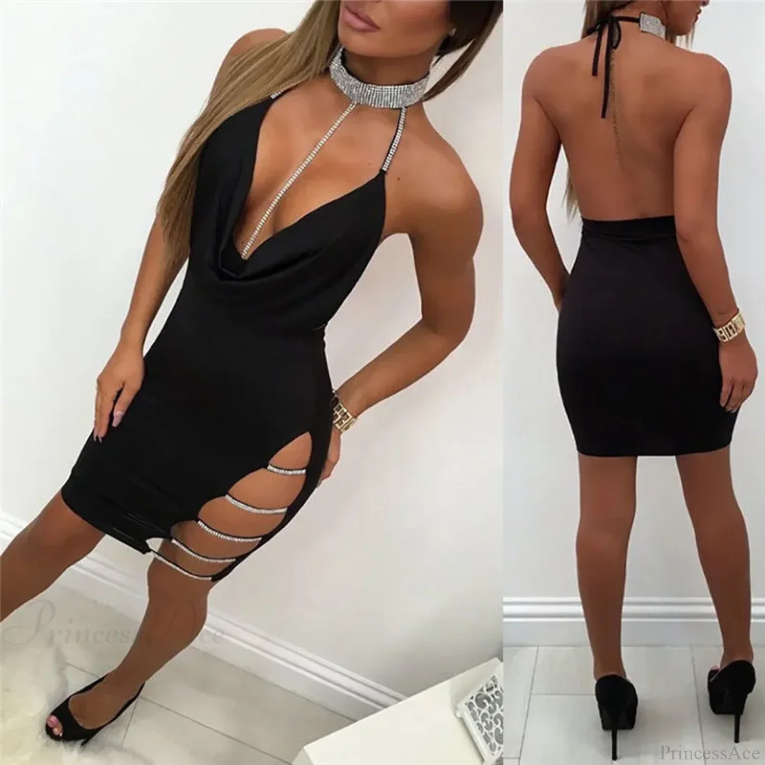 Silver Split Collar Mini Party Dress - Image 4