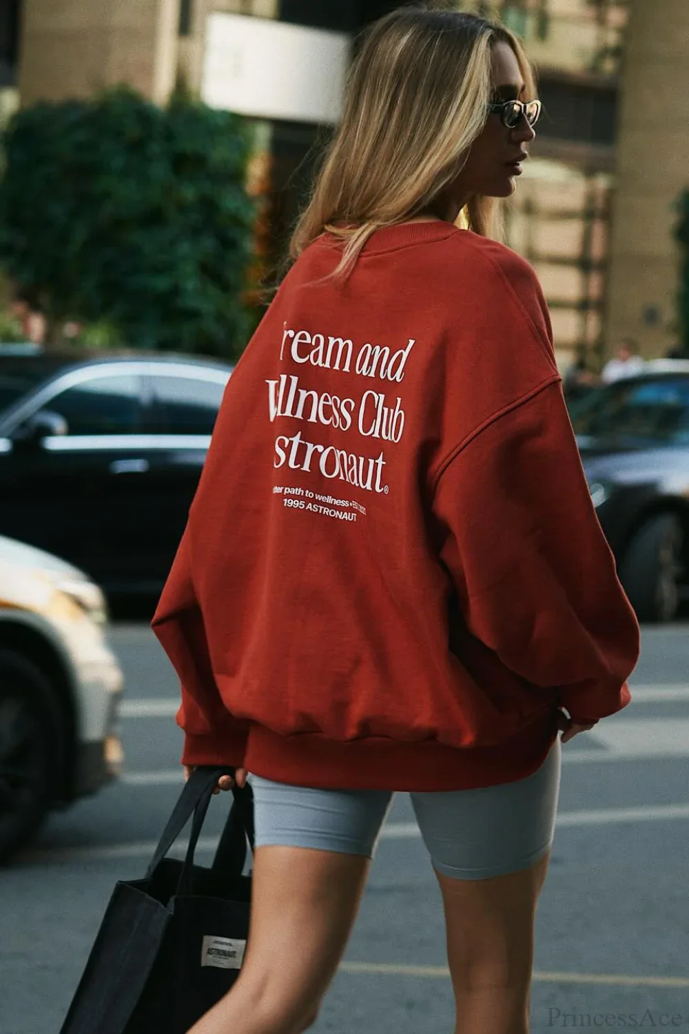 Simple Solid Color Letter Print Crew Loose Sweatshirt - Image 5