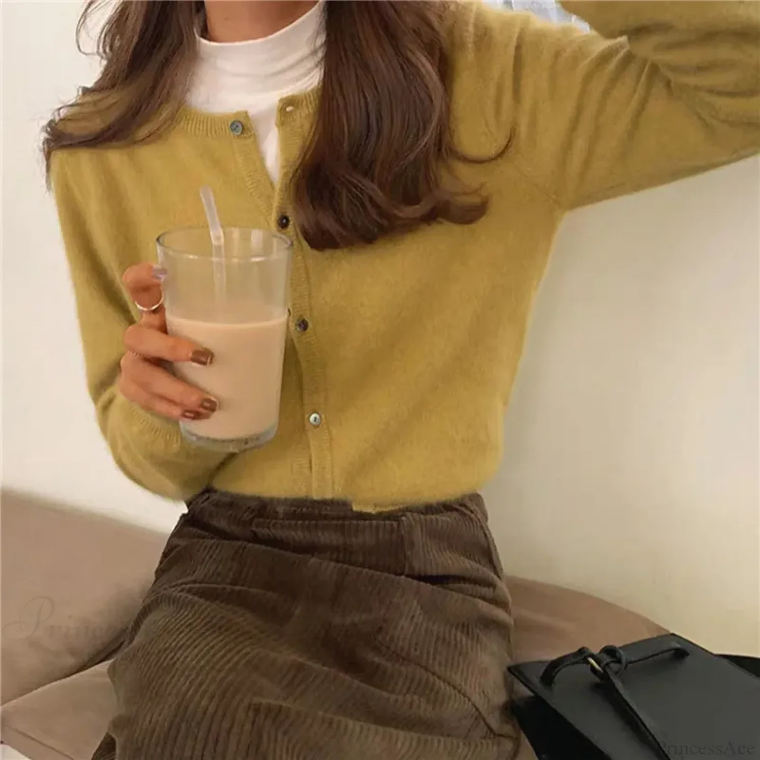 Single Breasted Solid Round Neck Knitted Cardigan - Image 12