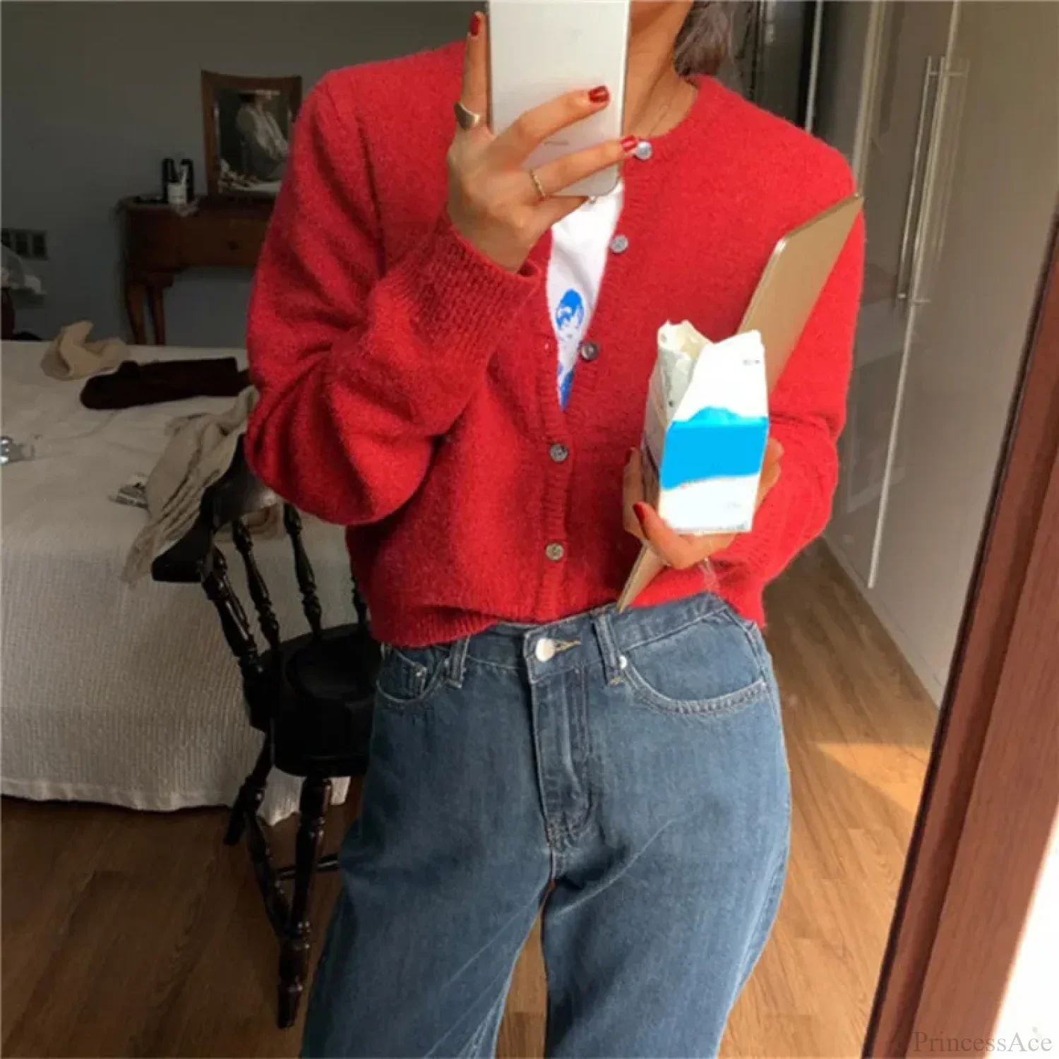 Single Breasted Solid Round Neck Knitted Cardigan - Image 14