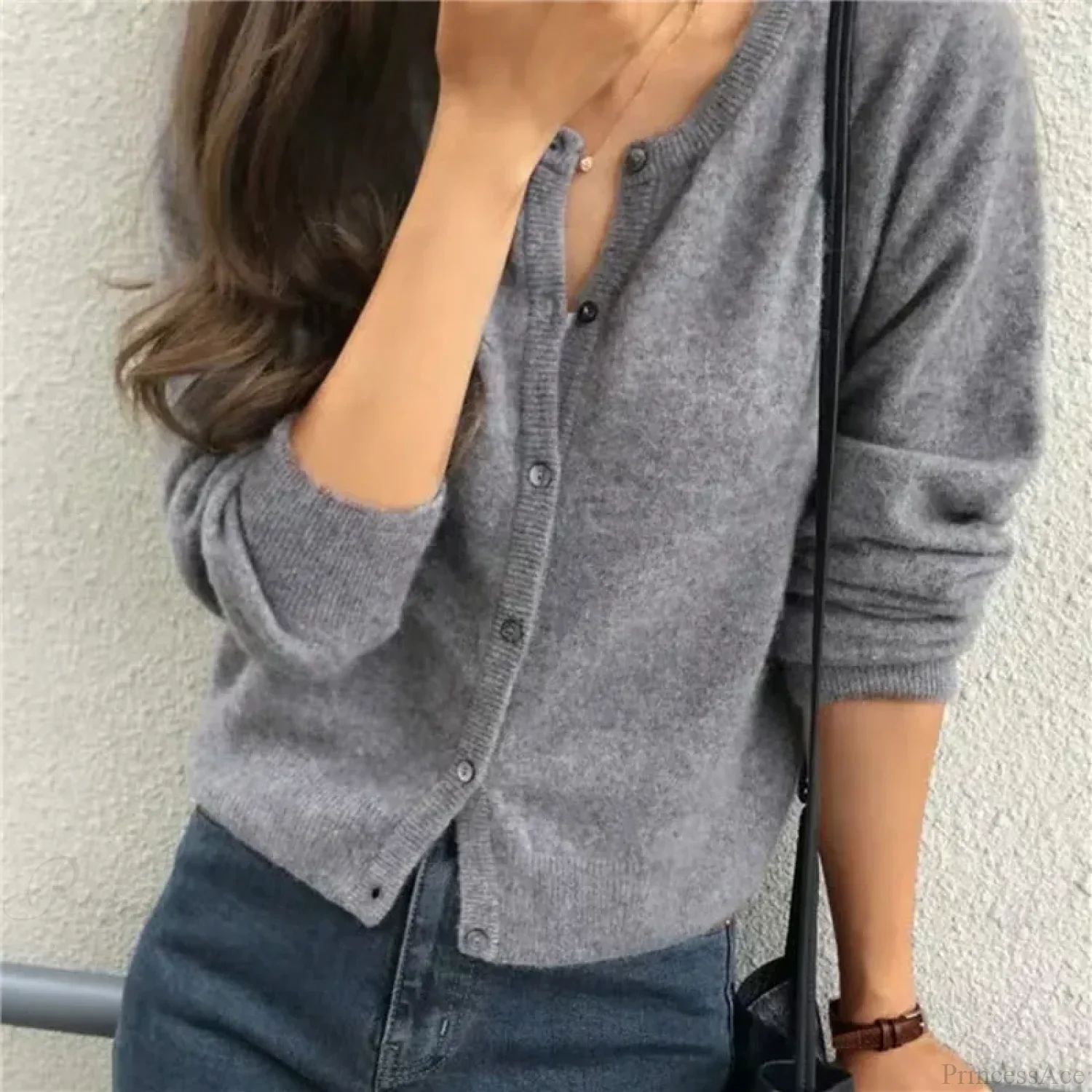 Single Breasted Solid Round Neck Knitted Cardigan - Image 9