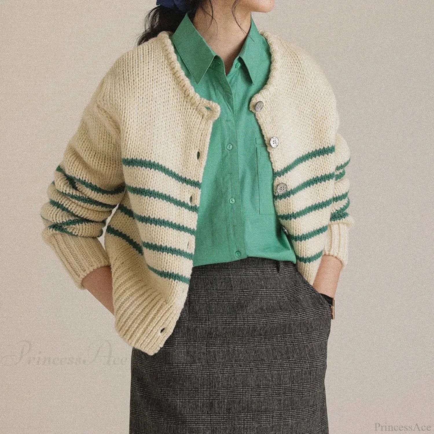 Single-breasted Striped Knit Cardigan - Image 7