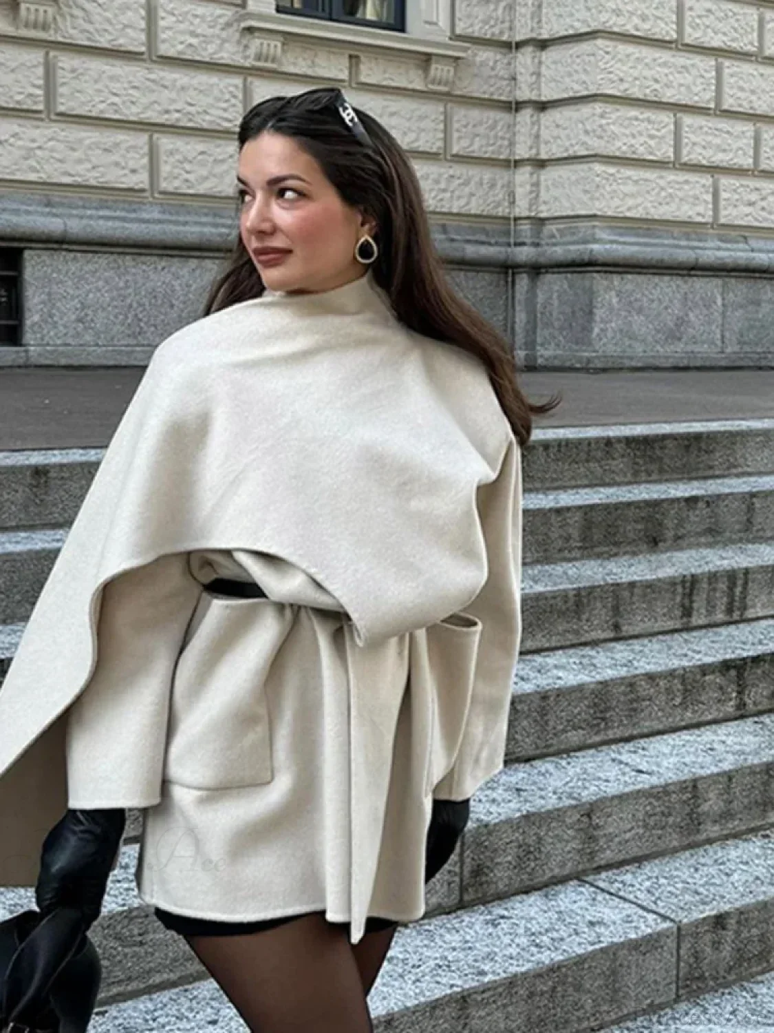 Single Buckle Woolen Irregular Coat