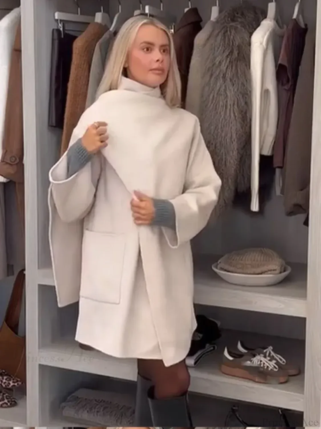 Single Buckle Woolen Irregular Coat - Image 3