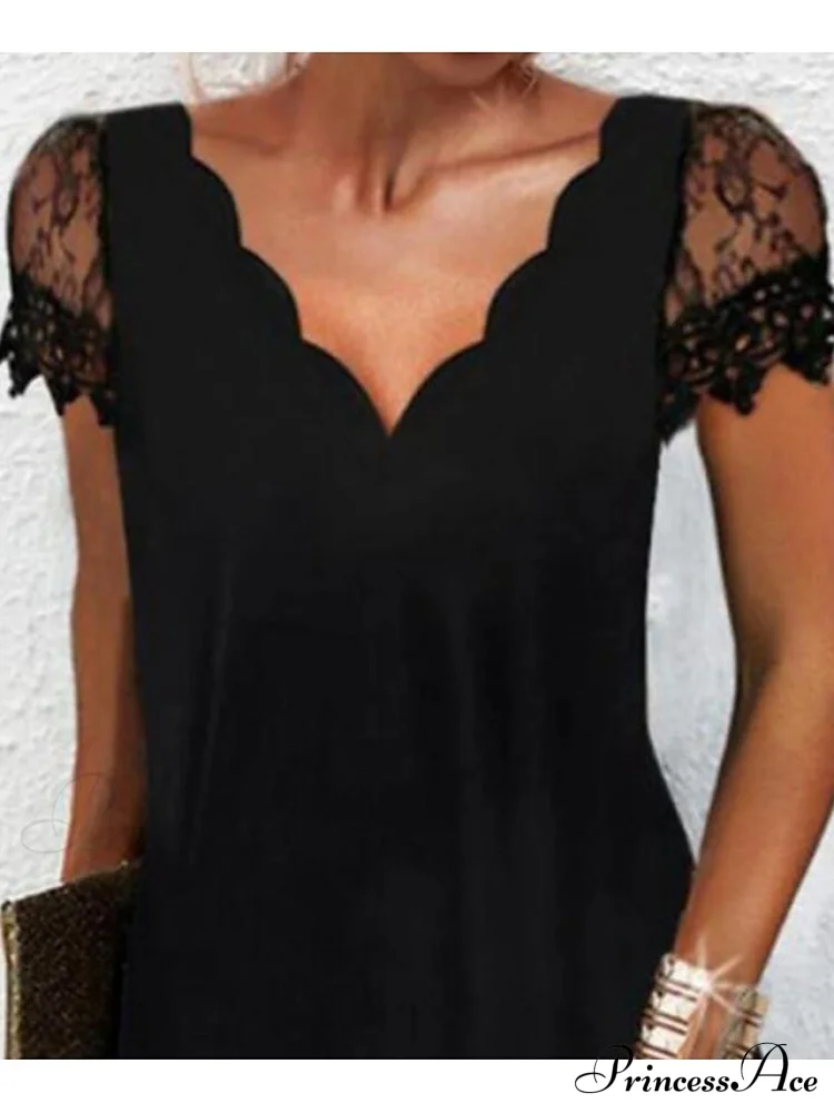 Sizes for A-Line - and Sleeves Spring/Summer Gown Brief Collection in Lace Available - Black Mini Women Elegant with V-Neck S-XXXL - Image 2