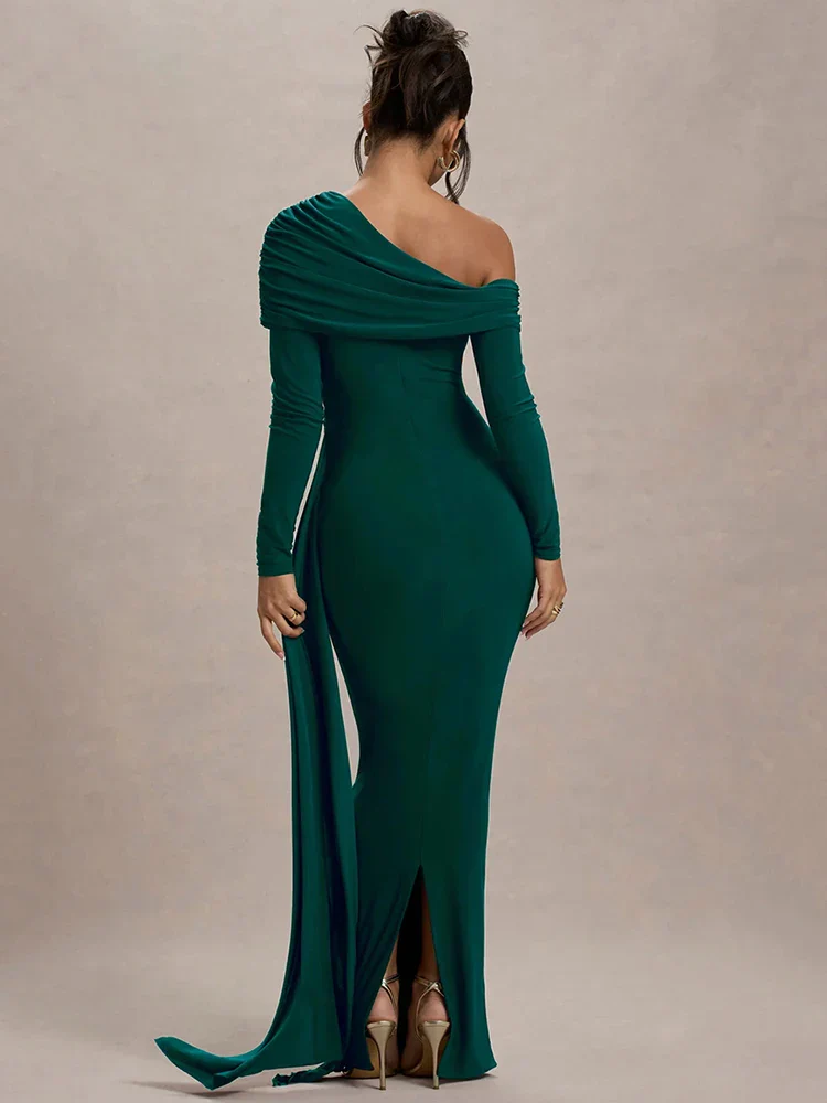 Skew Collar Long Sleeve Maxi Dress - Image 3