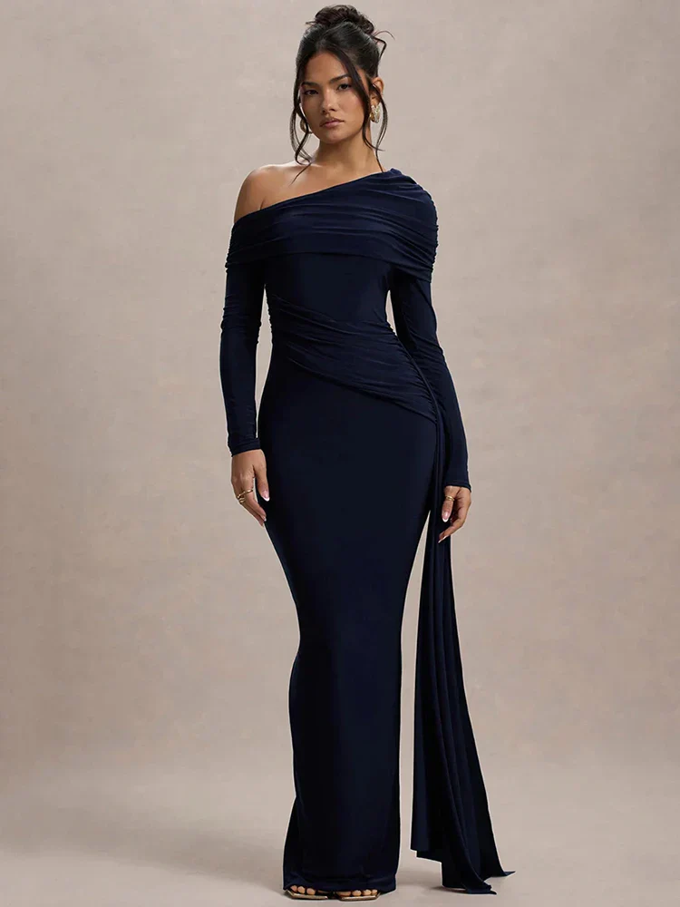 Skew Collar Long Sleeve Maxi Dress - Image 5