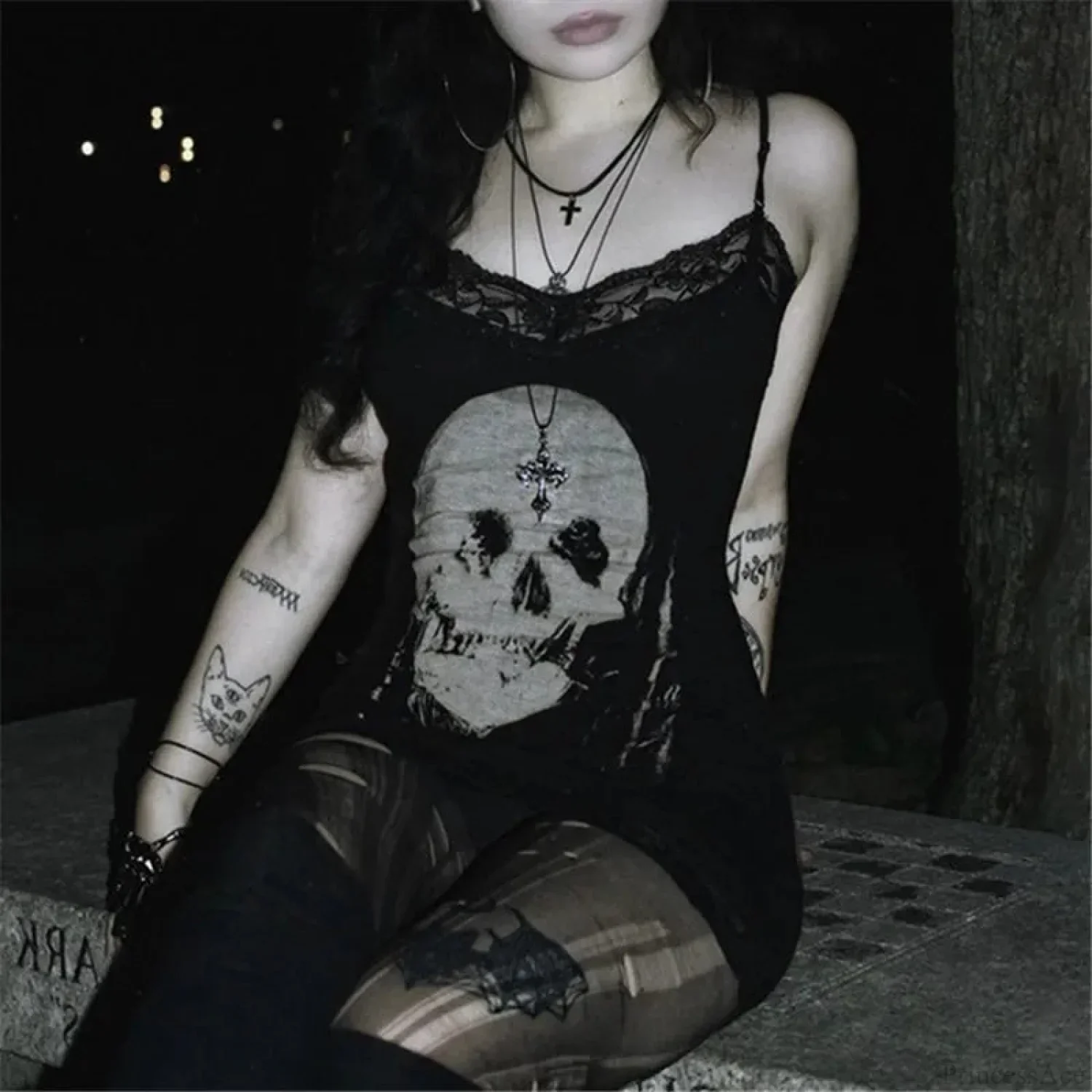 Skull Print Straps Tiny Dress