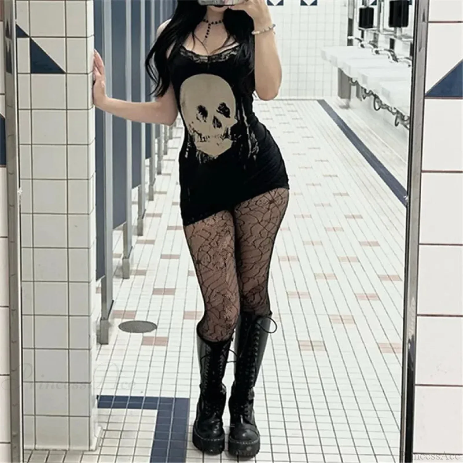 Skull Print Straps Tiny Dress - Image 3