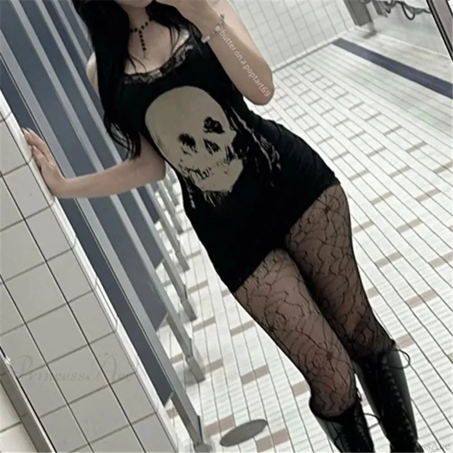 Skull Print Straps Tiny Dress - Image 4