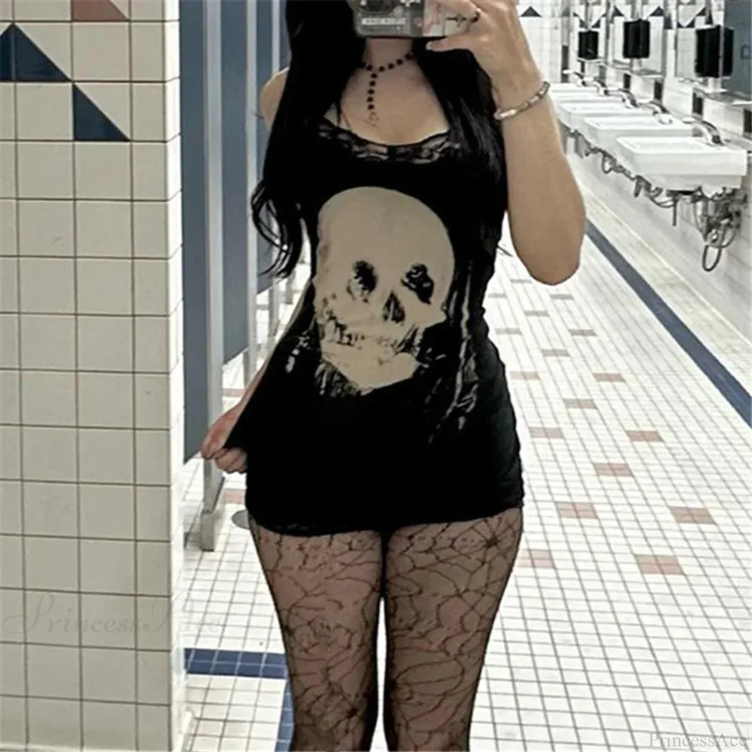 Skull Print Straps Tiny Dress - Image 6