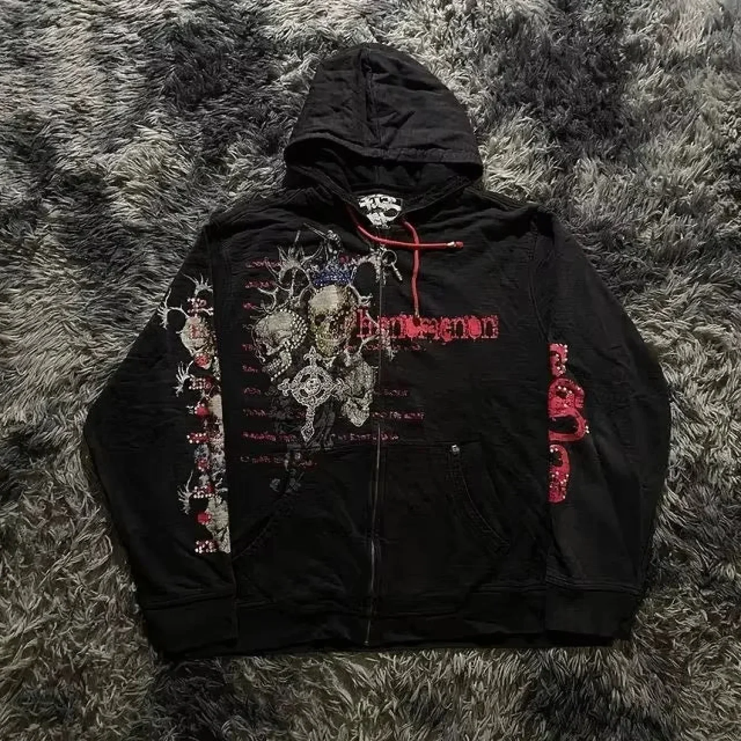 Skull Print Zipper Casual Hoodie - Image 8