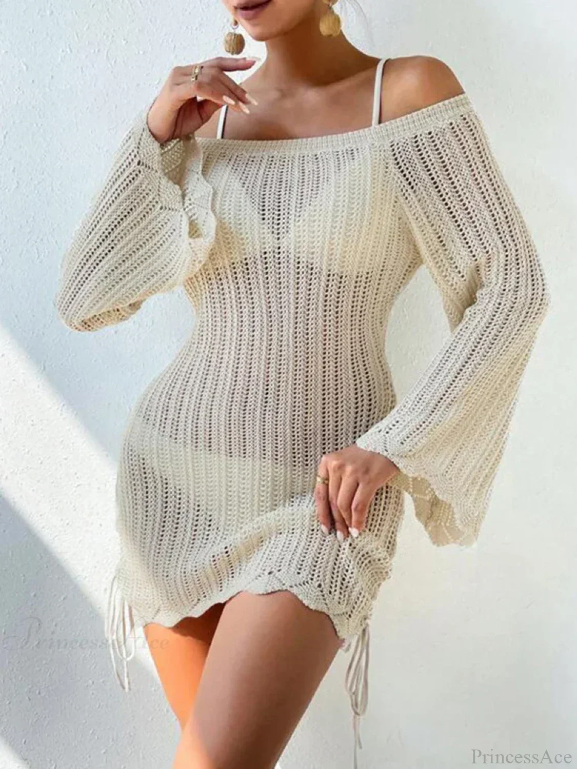 Slash Neck Hollow Out Long Sleeve Cover Up - Image 3