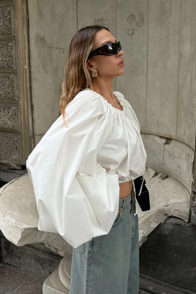 Sleek Drawstring Tie Waist Round Neck Blouse