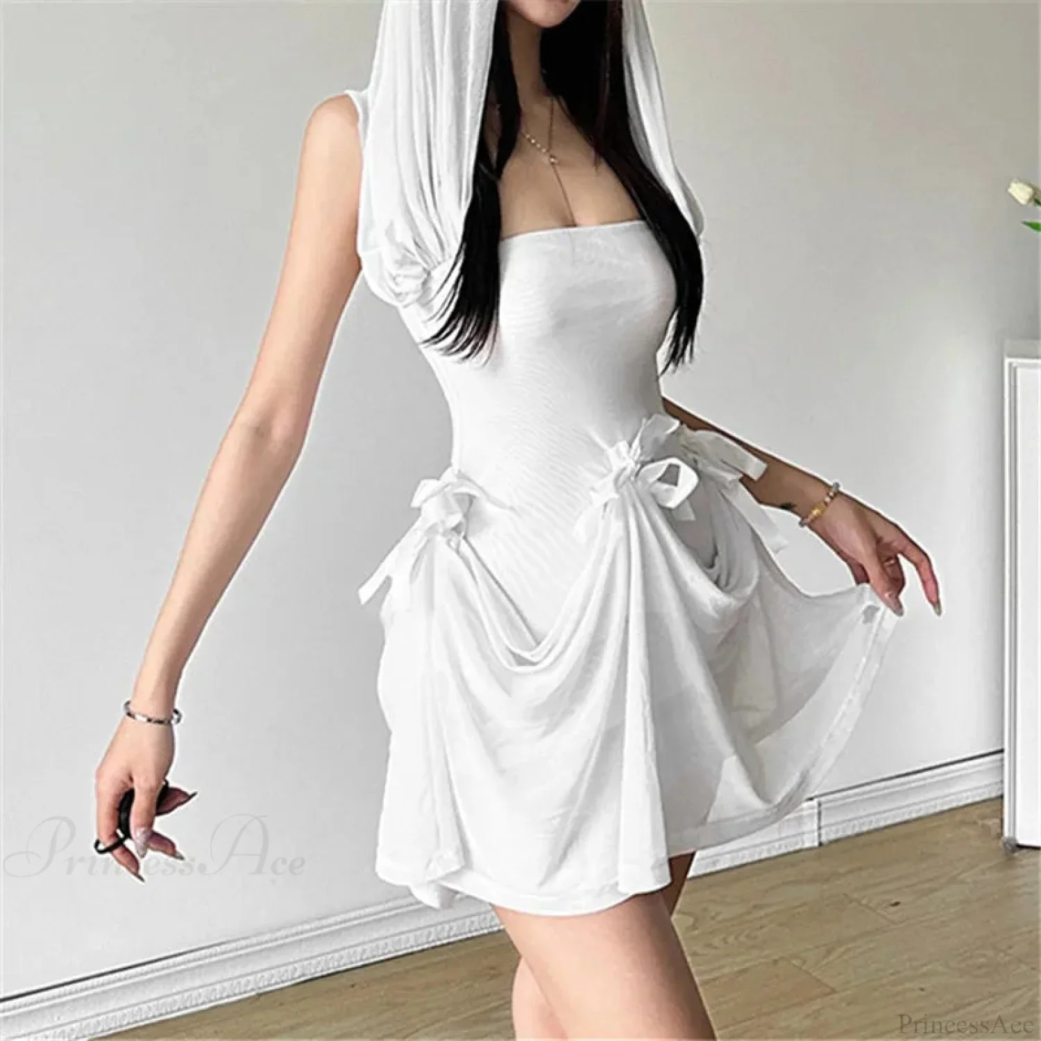 Sleeveless Cloaked Ribbon Net Full-Length Gown - Image 5