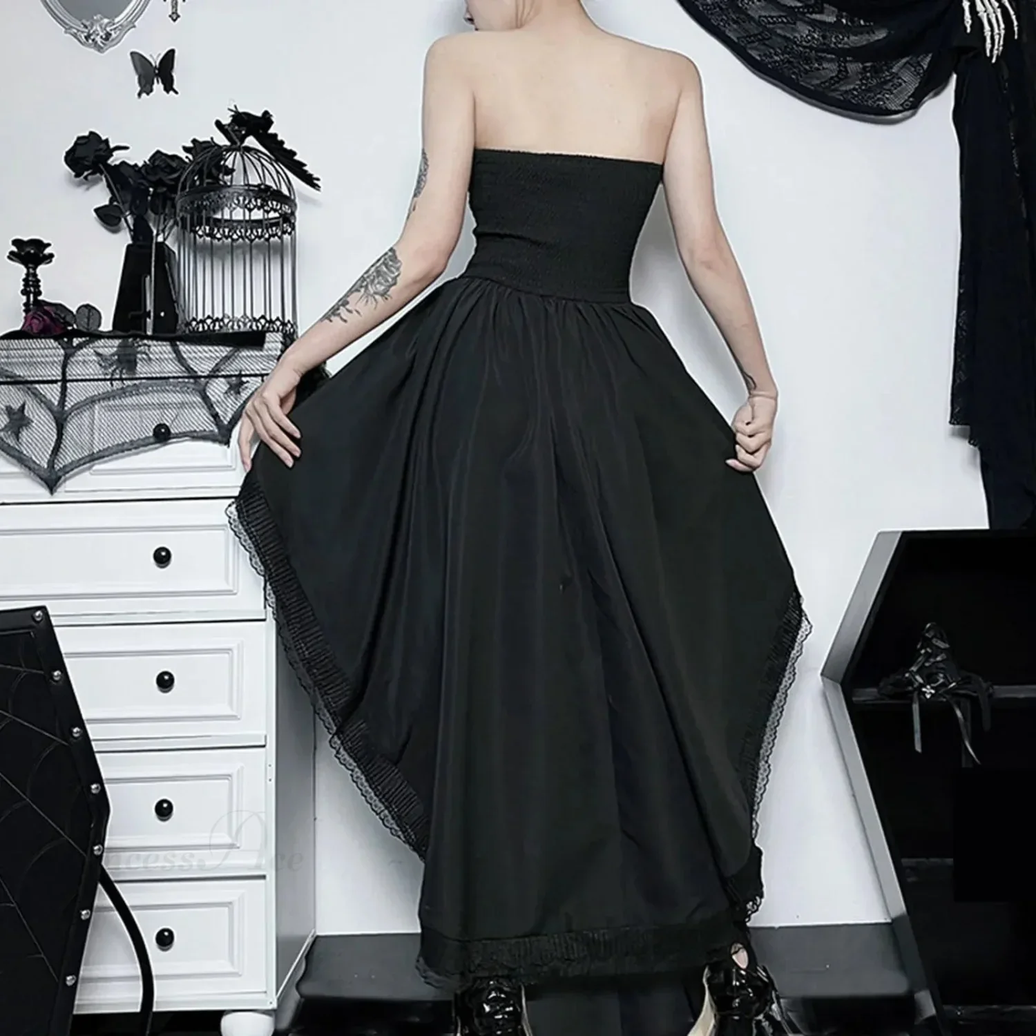 Sleeveless Lace Tuxedo High Low Midi Dress - Image 3