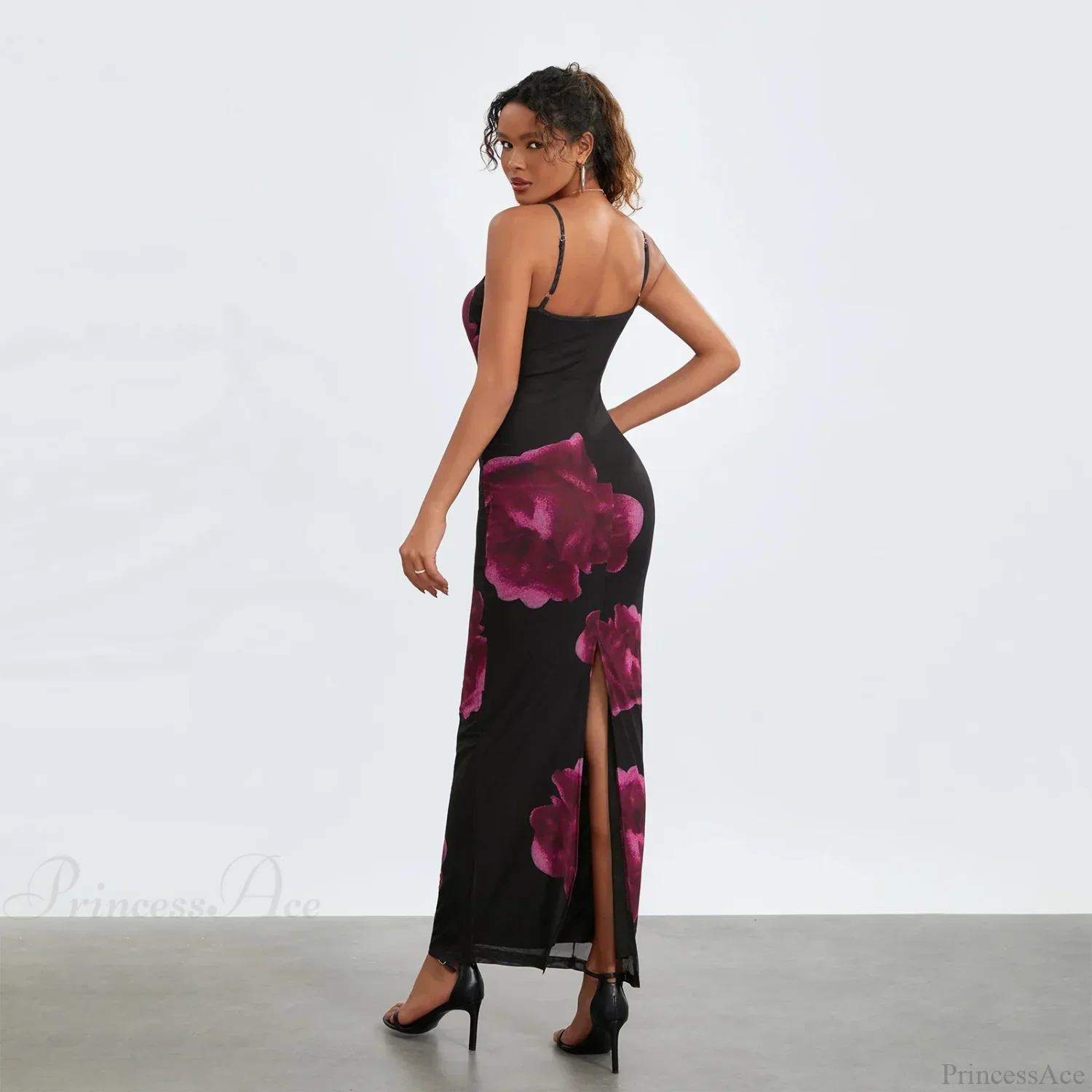Sleeveless Spaghetti Strap Floral Split Back Hem Dress - Image 2