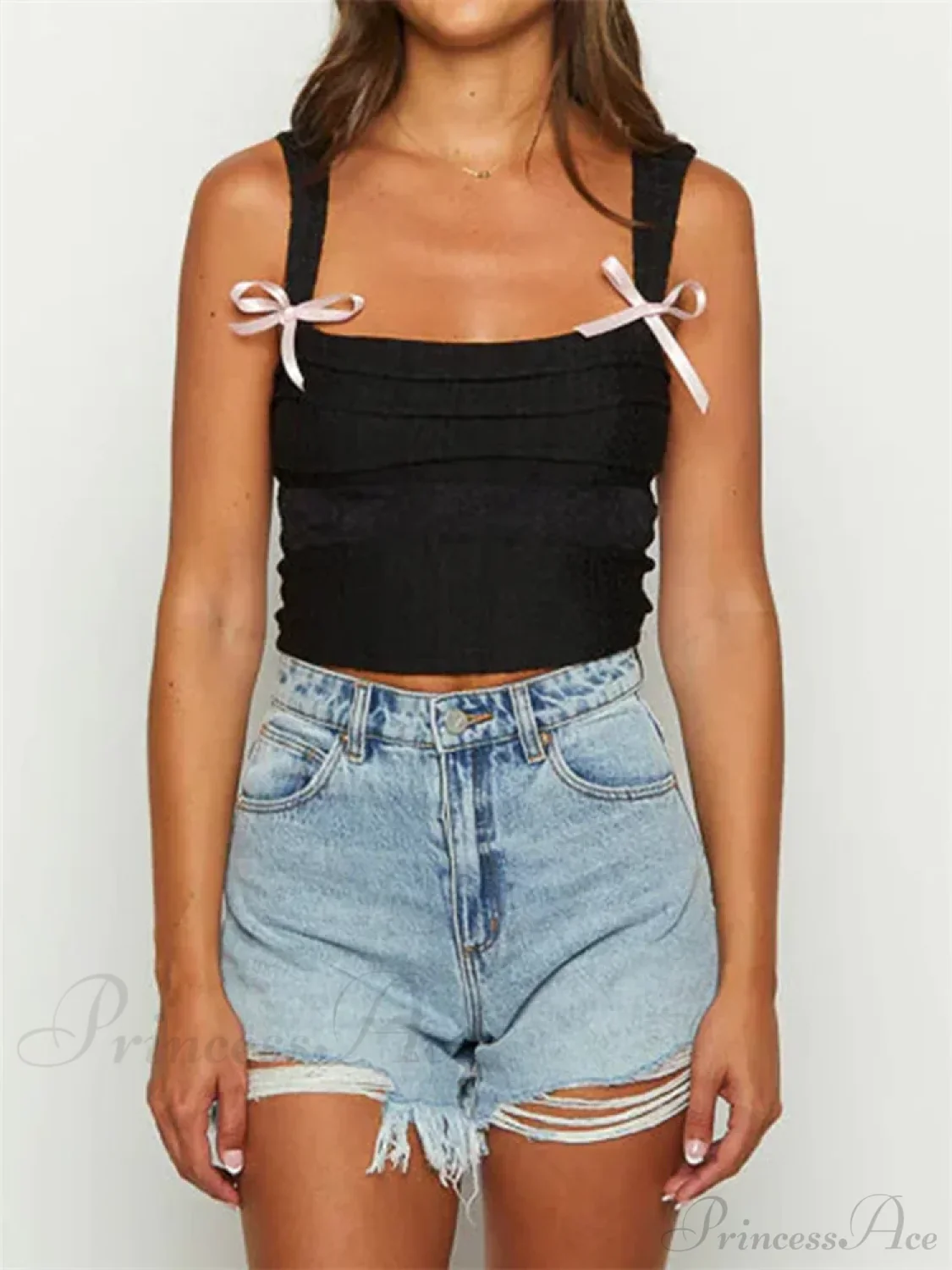 Sleeveless Square Neck Bow Tie-up Crop Top - Image 2