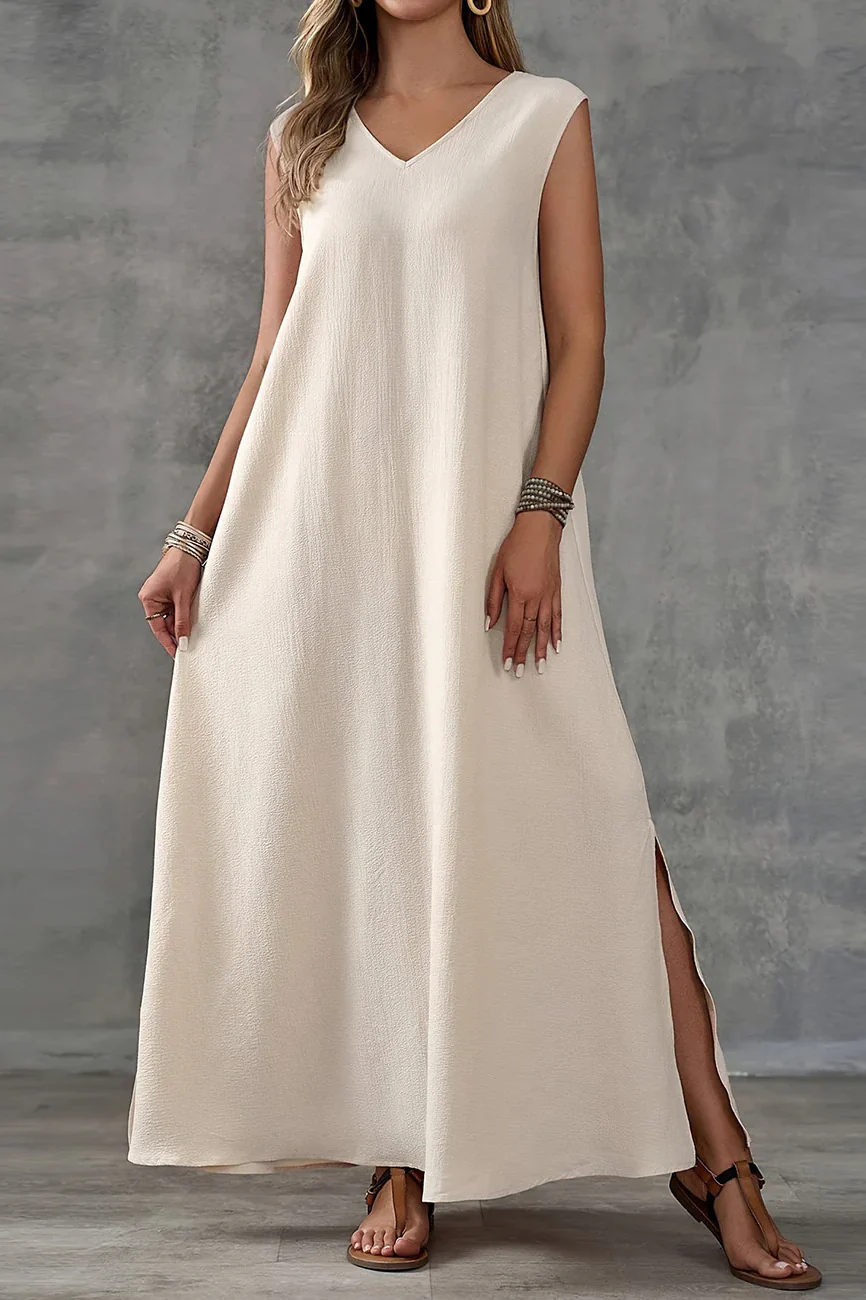 Sleeveless V-Neck Side Slit Elegant Maxi Dress - Image 3