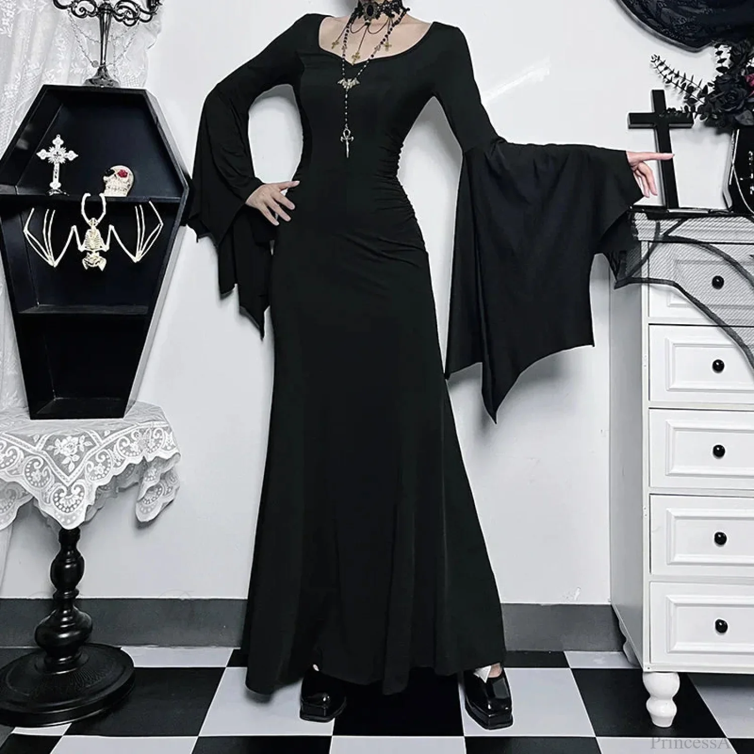 Slender Gothic Autumn Everyday Comfort Long Dress - Image 4