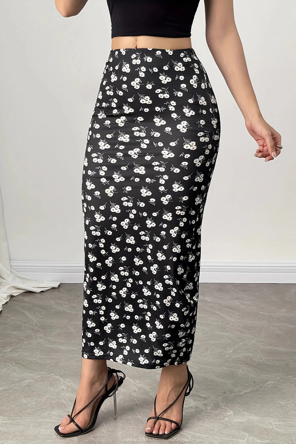 Slim Digital Floral Print Comfortable Maxi Skirt - Image 2