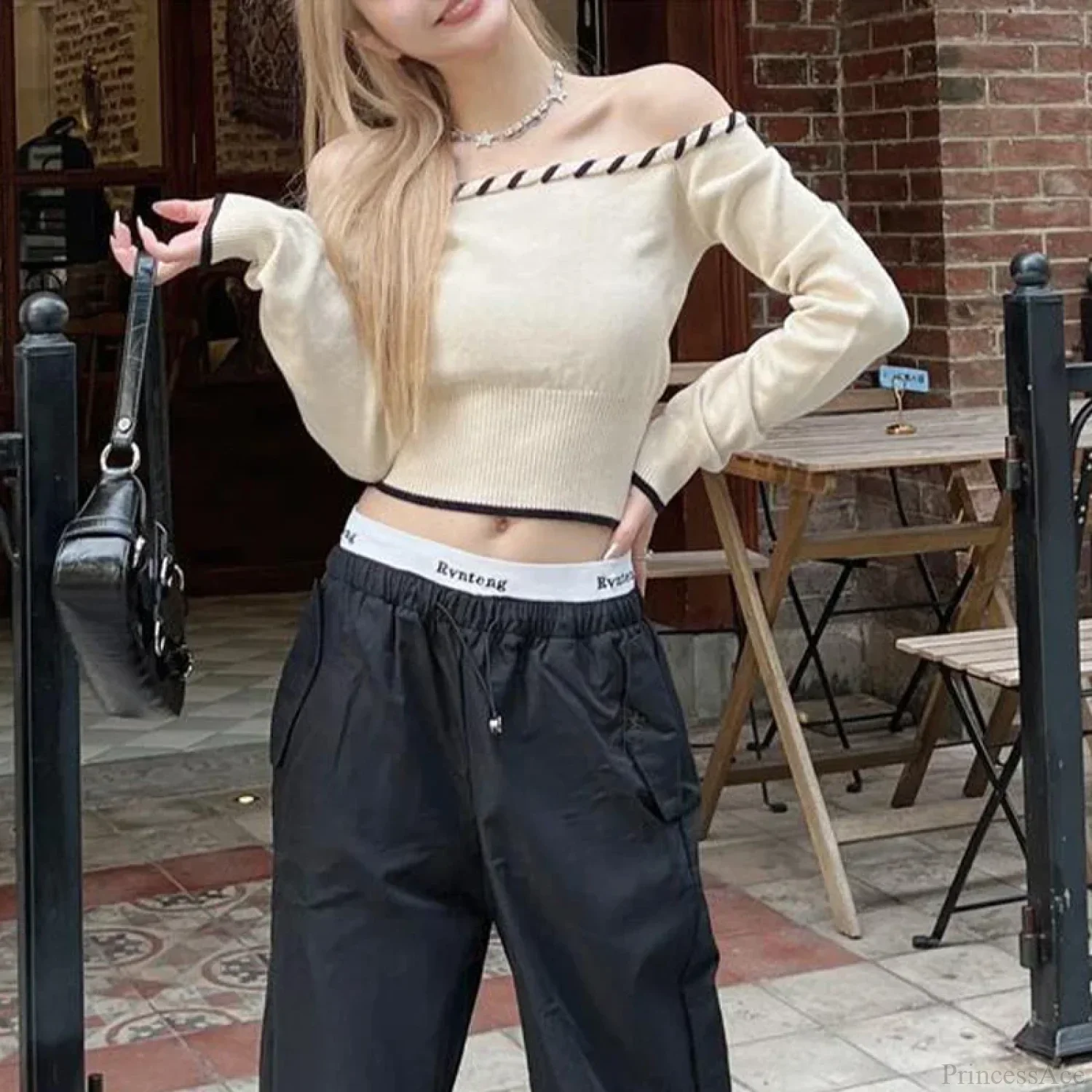 Slim Fit Korean Off-Shoulder Knitted Boat Neck Knit Top - Image 2