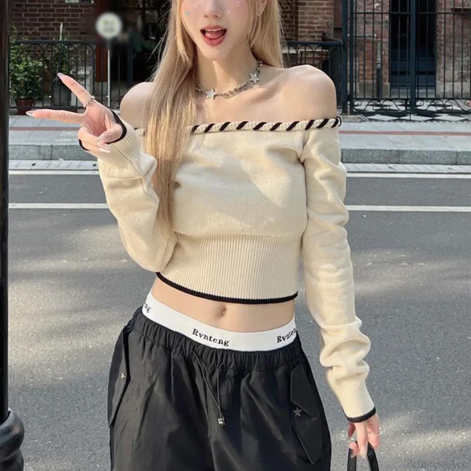 Slim Fit Korean Off-Shoulder Knitted Boat Neck Knit Top - Image 3