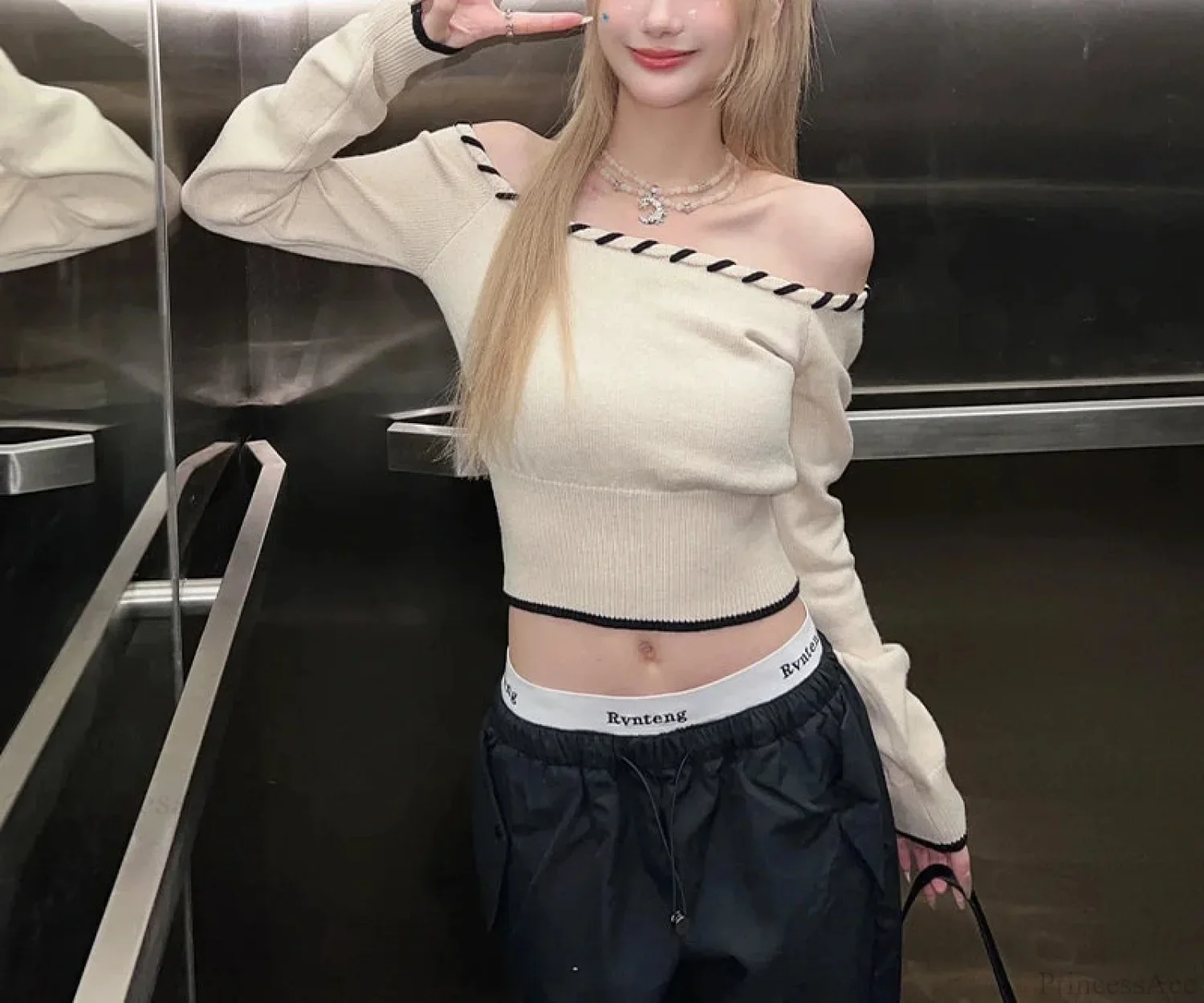 Slim Fit Korean Off-Shoulder Knitted Boat Neck Knit Top - Image 4