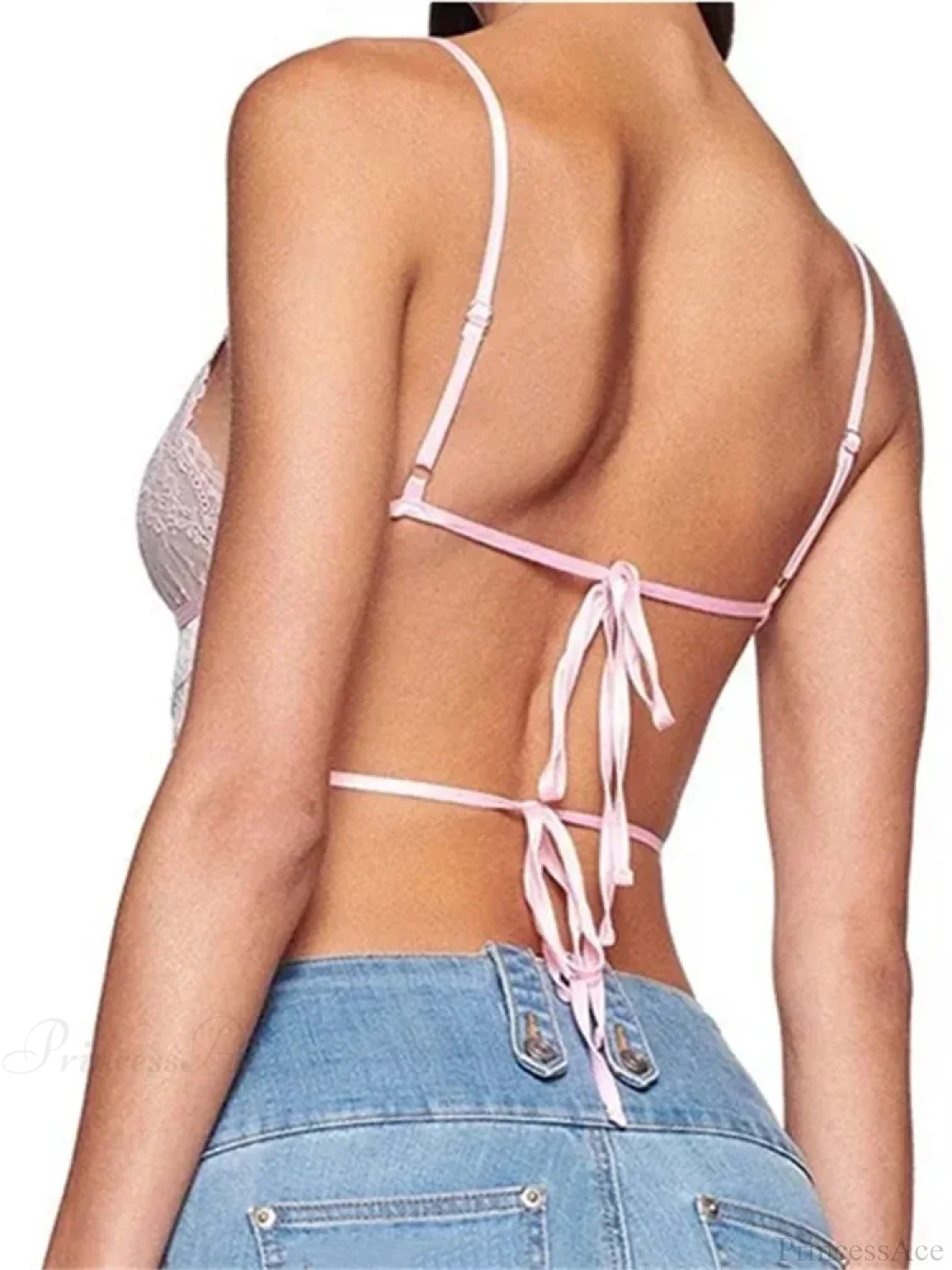 Slim Lace Bowknot Cutout Spaghetti Crop Top - Image 4