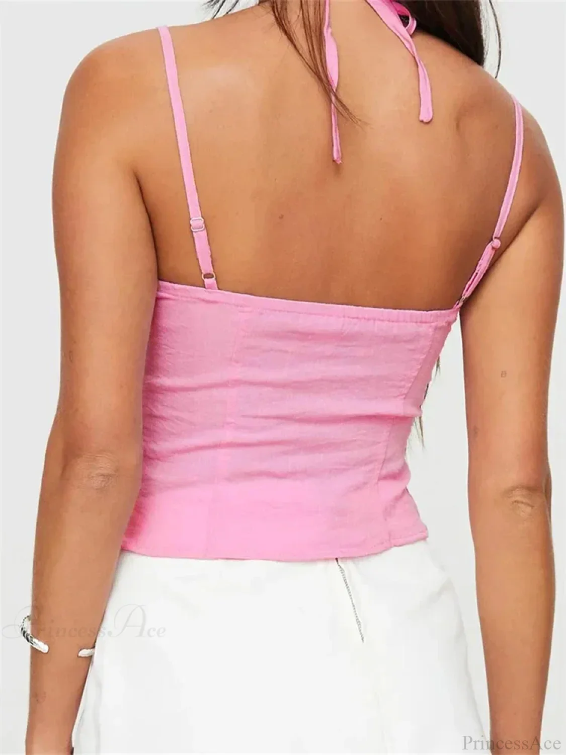 Slim Lace Trim Halter Tie-up Backless Crop Top - Image 5