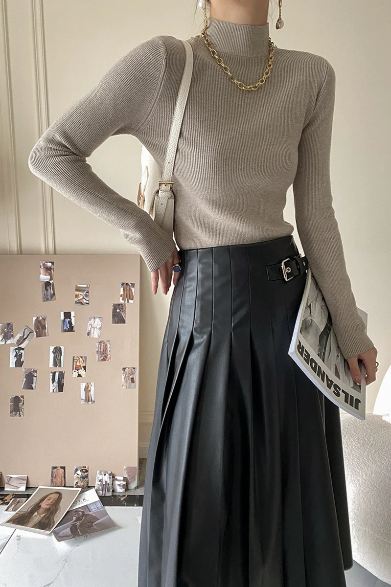 Slim Mock Neck Long-Sleeve Knit Top - Image 6