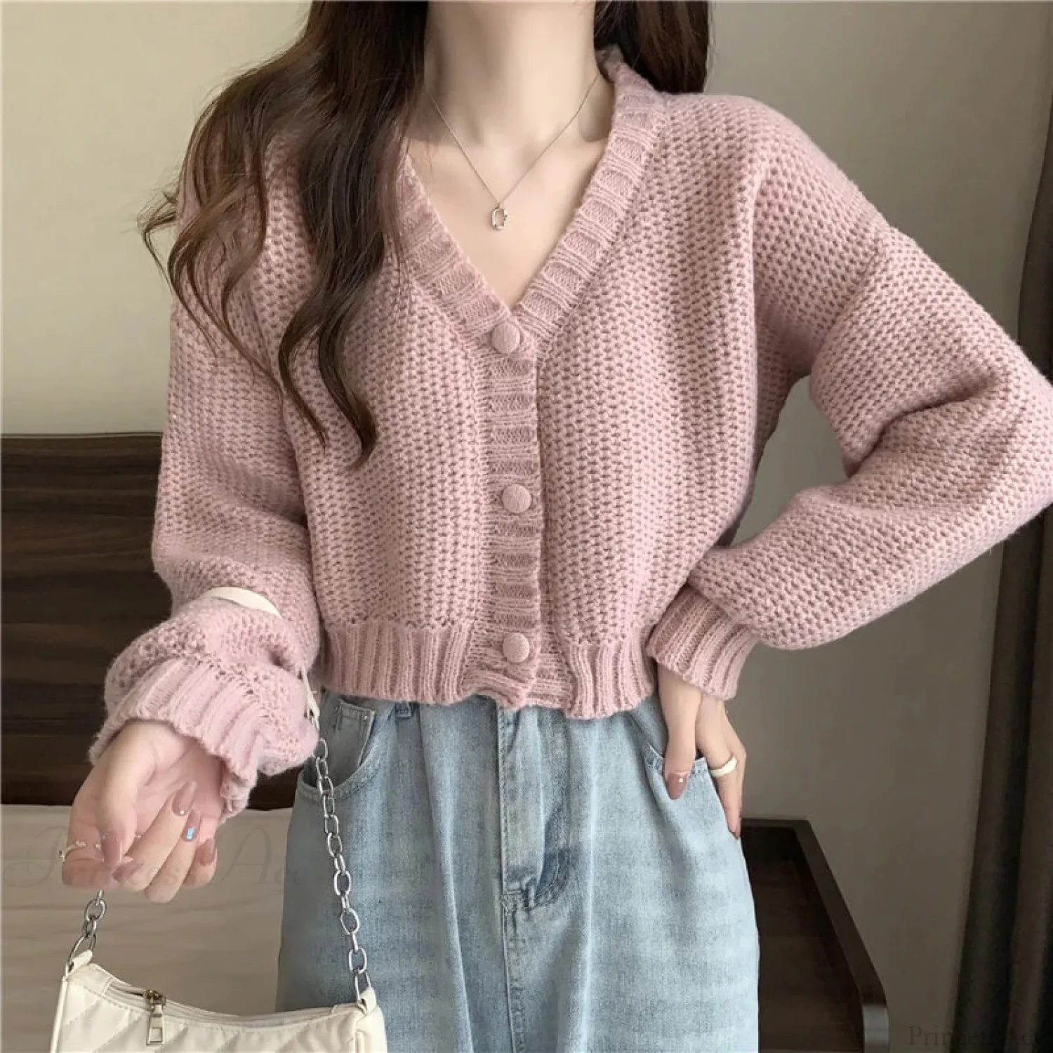 Slim Solid V-Neck Button-Up Knitted Cardigan for Women - Image 7