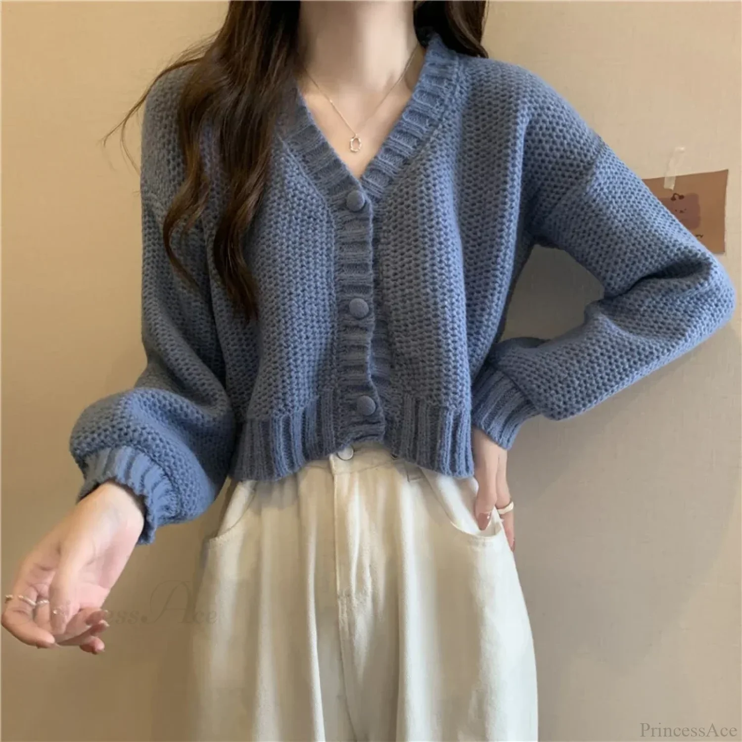 Slim Solid V-Neck Button-Up Knitted Cardigan for Women - Image 8