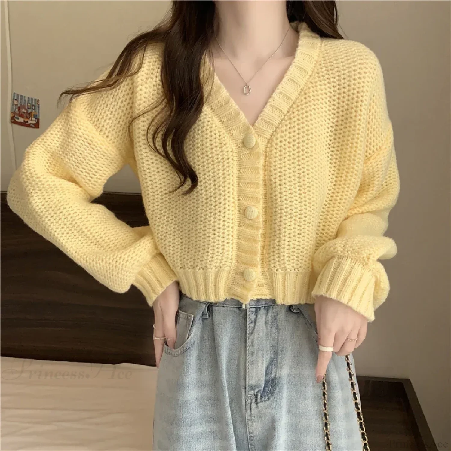 Slim Solid V-Neck Button-Up Knitted Cardigan for Women - Image 9
