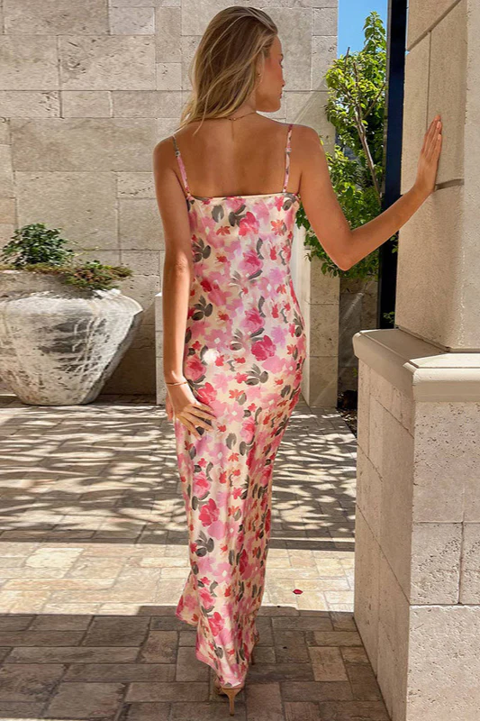 Slim Spaghetti Strap Printed Floral Dress - Image 2