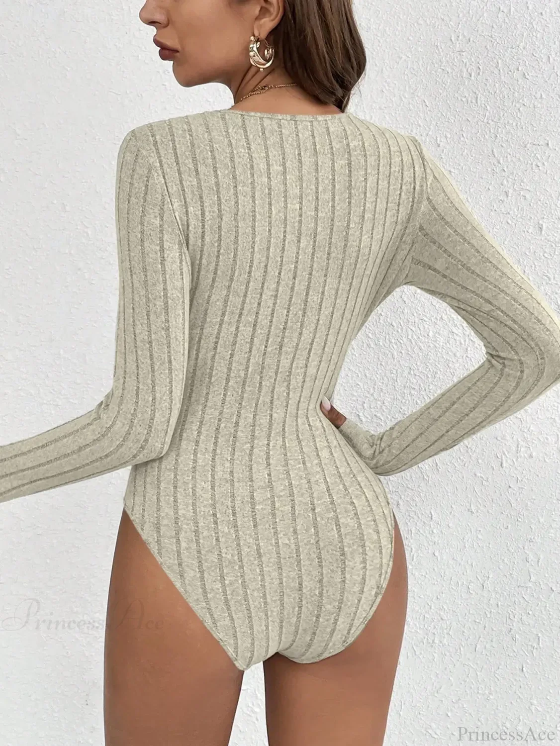 Slimming Solid Color V-Neck Lace Lace Onsie Women - Image 4